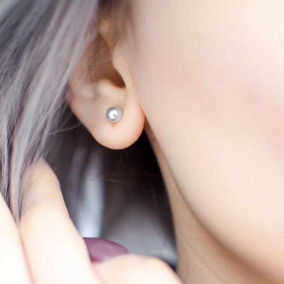 Stainless Steel Faux Pearl Earrings - Picture 3 of 3